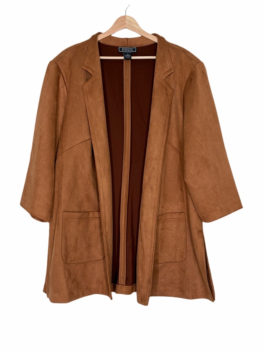 New York & Company Women's Brown Faux Suede Open-Front Jacket Blazer Size 3X
